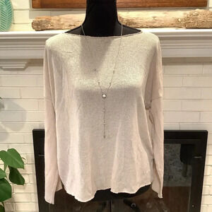 #129 Zara Distressed Lightweight Knit Top w/ statement Necklace Size Lg